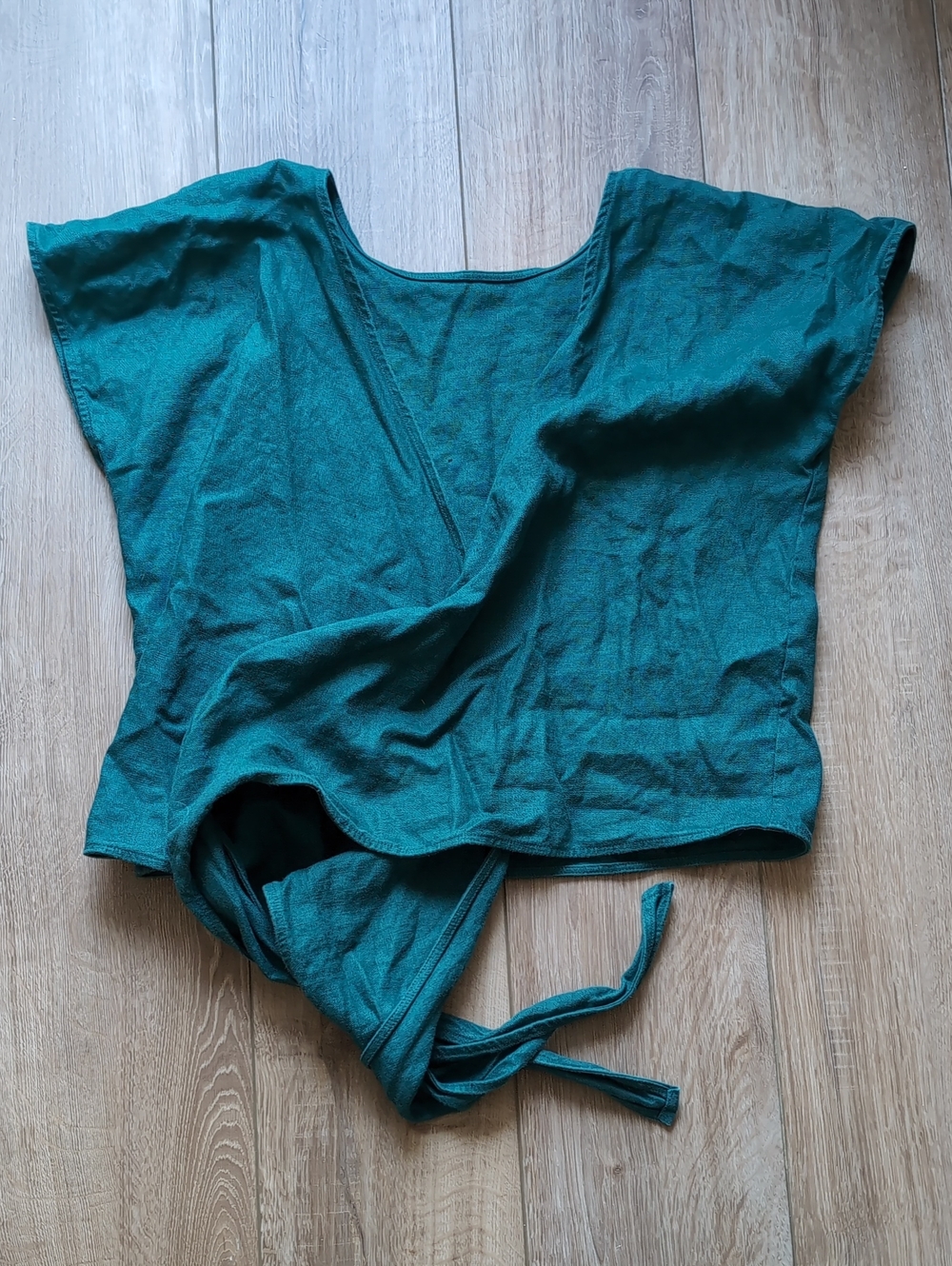 Linen Teal Wrap Women’s Top